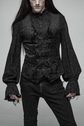 Black Retro Jacquard Front Woven Strap Metal Button Men's Gothic Vest